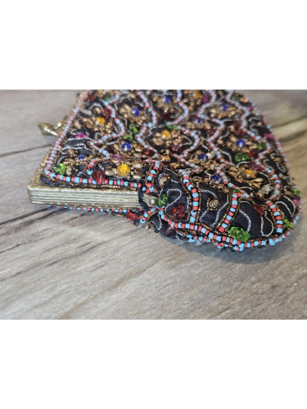 VTG‎ Black Beaded Evening Bag Clutch Floral India - Picture 10 of 13